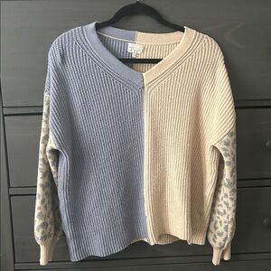 Colorblock Sweater with Leopard Sleeves